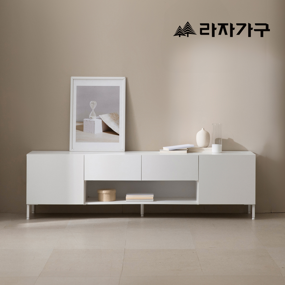 라자가구 인디고 E0 LED 조명 수납 거실장 티비다이 TV선반 티비장 1800(철제다리형), 화이트