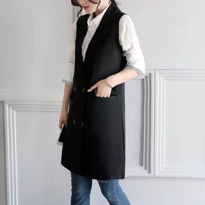 테일러카라 롱 조끼 자켓같은 레이어드 오피스룩 봄 가을 중년여성 빅사이즈 3XL까지 블랙 - 상세 이미지 2