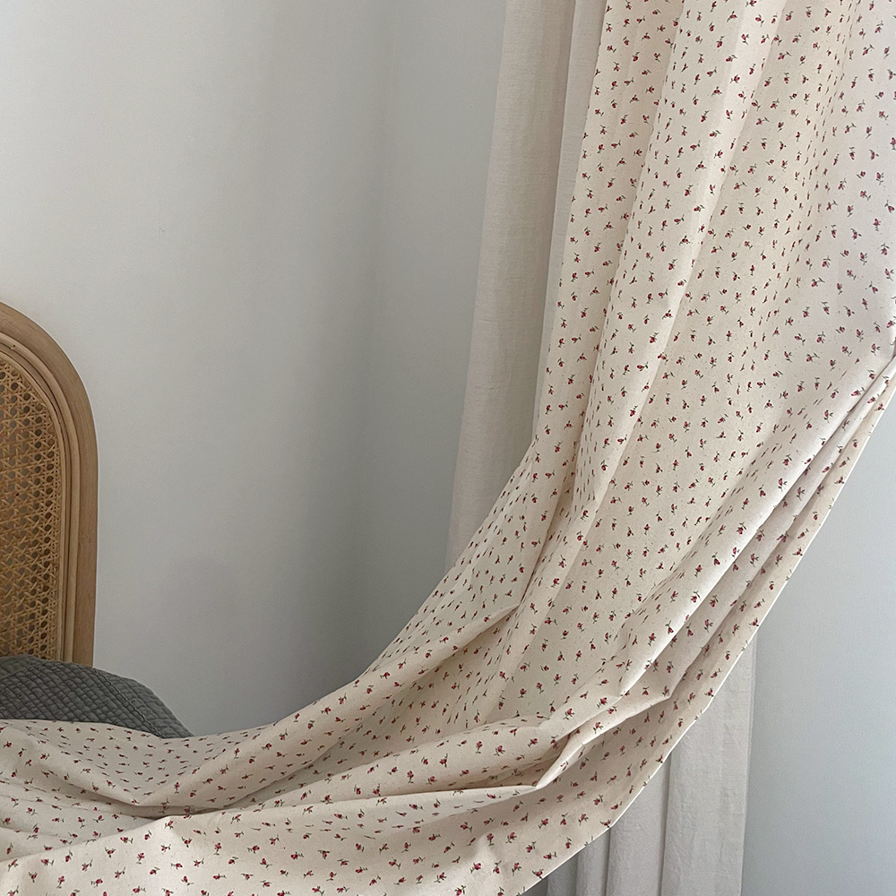 바이아미 잔꽃 베이지 꽃무늬 프린트 맞춤 아이방 커튼