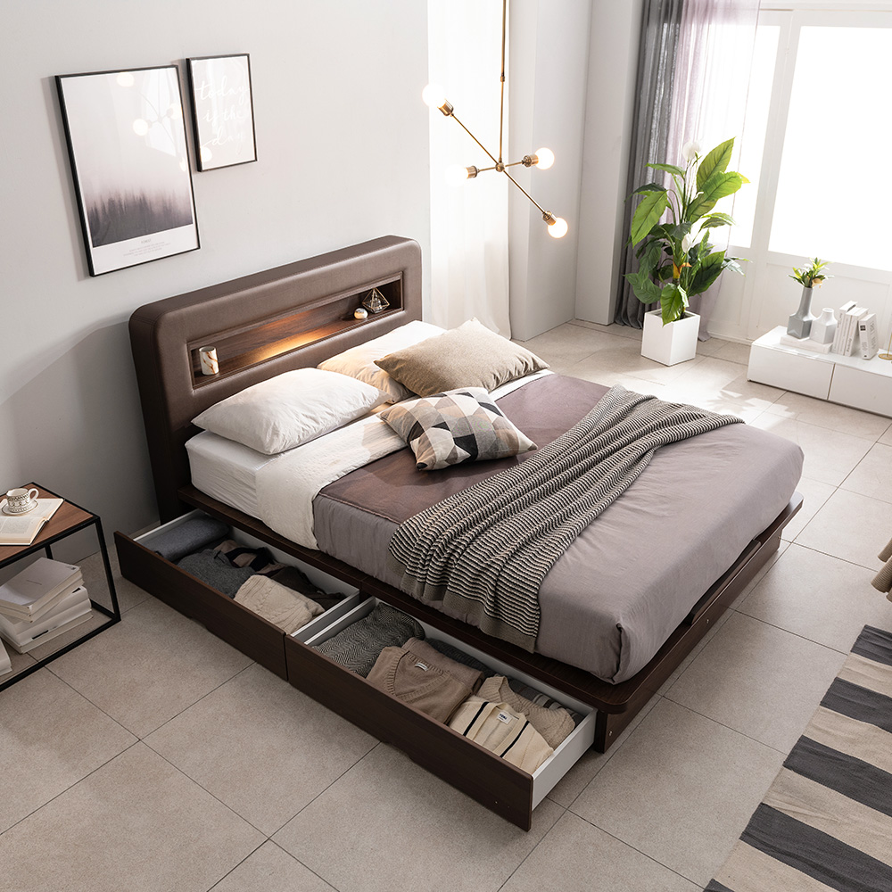 이노센트 볼드 LED 2칸 서랍형 침대 프레임 - E0등급