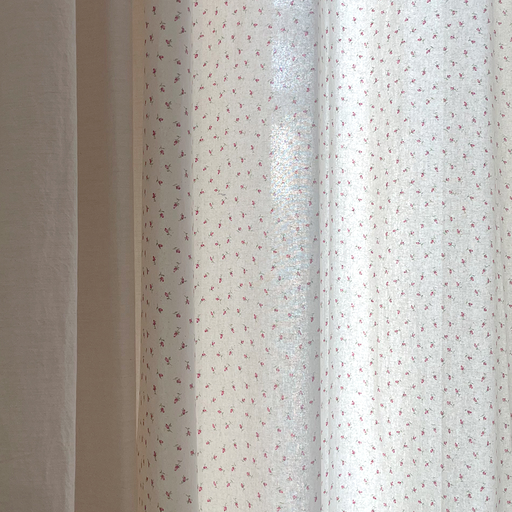 바이아미 잔꽃 베이지 꽃무늬 프린트 맞춤 아이방 커튼