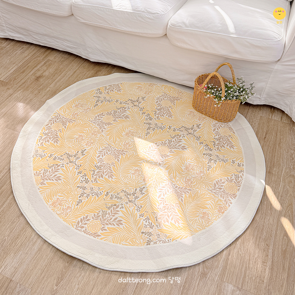 달떵 감성 플라워 옐로우 가든 원형 러그100 북유럽 인테리어 의자 매트 카페트