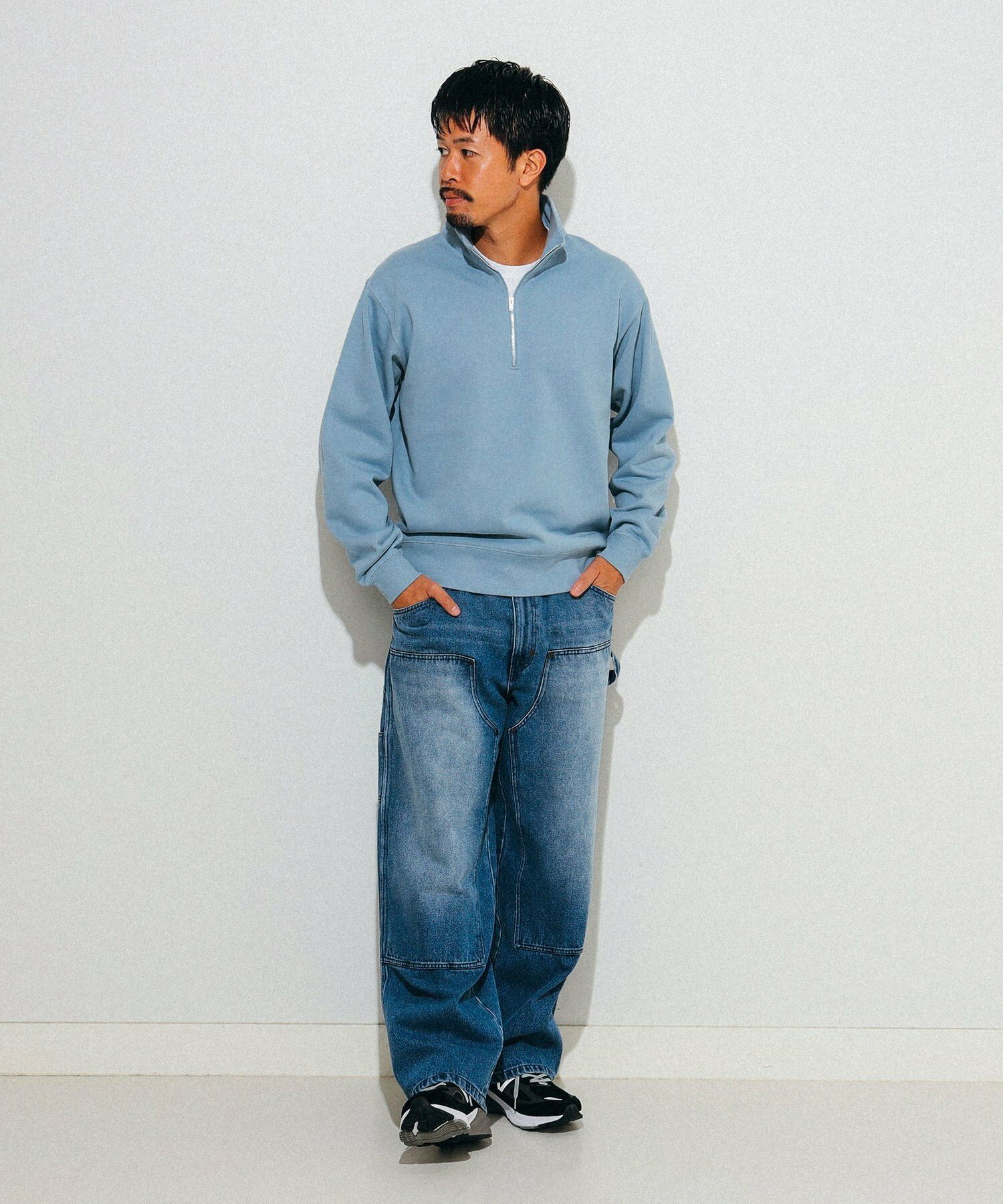 빔즈 BEAMS 하프 Zip 남성 반집업 스웨트 티셔츠 2컬러 - 상세 이미지 3
