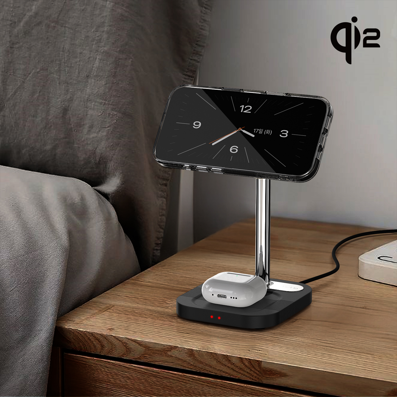 2in1 qi2 맥세이프 15W 아이폰 갤럭시 폴드 아이폰17 호환 고속 무선충전기 거치대
