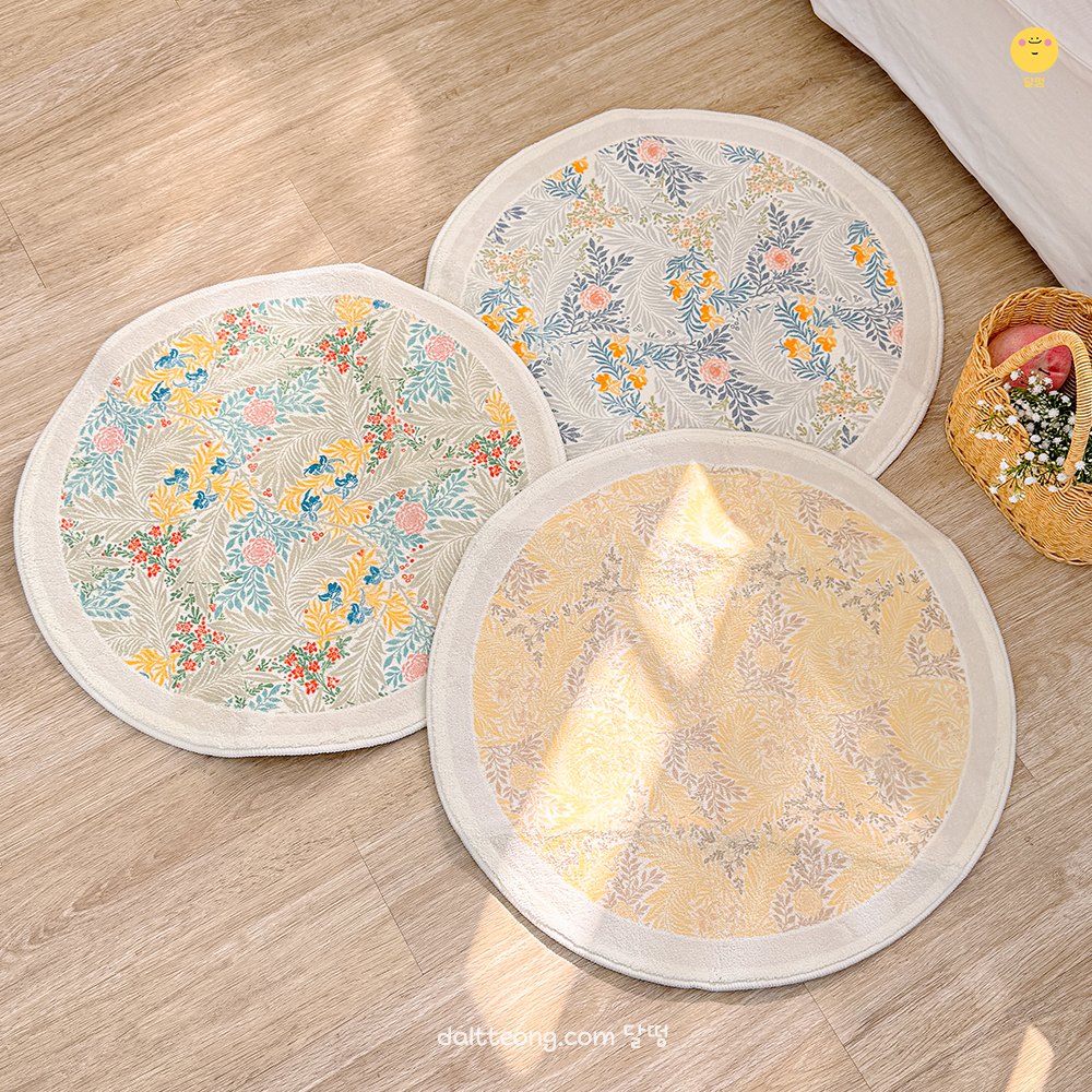 달떵 감성 플라워 옐로우 가든 원형 러그100 북유럽 인테리어 의자 매트 카페트