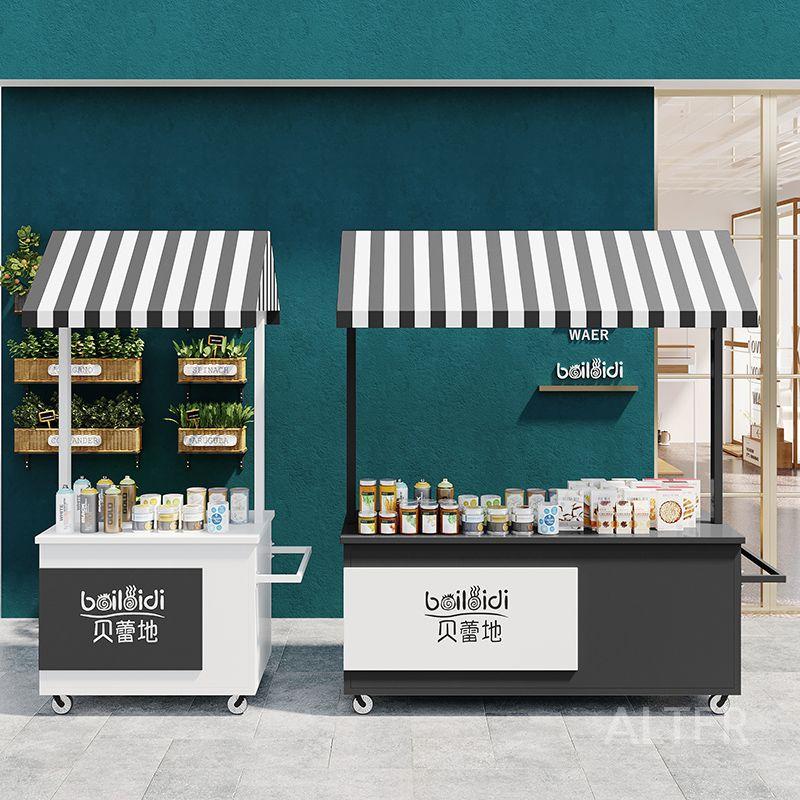 화장품 꽃집 이동식 가판대 흰색 판매대 부스 플리마켓 블랙화이트 130x60x200cm - 상세 이미지 2