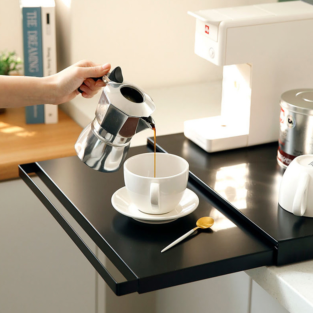 홈카페 꾸미기 슬라이딩 장 홈바장 커피머신 선반 정수기 받침대 다이 렌지대