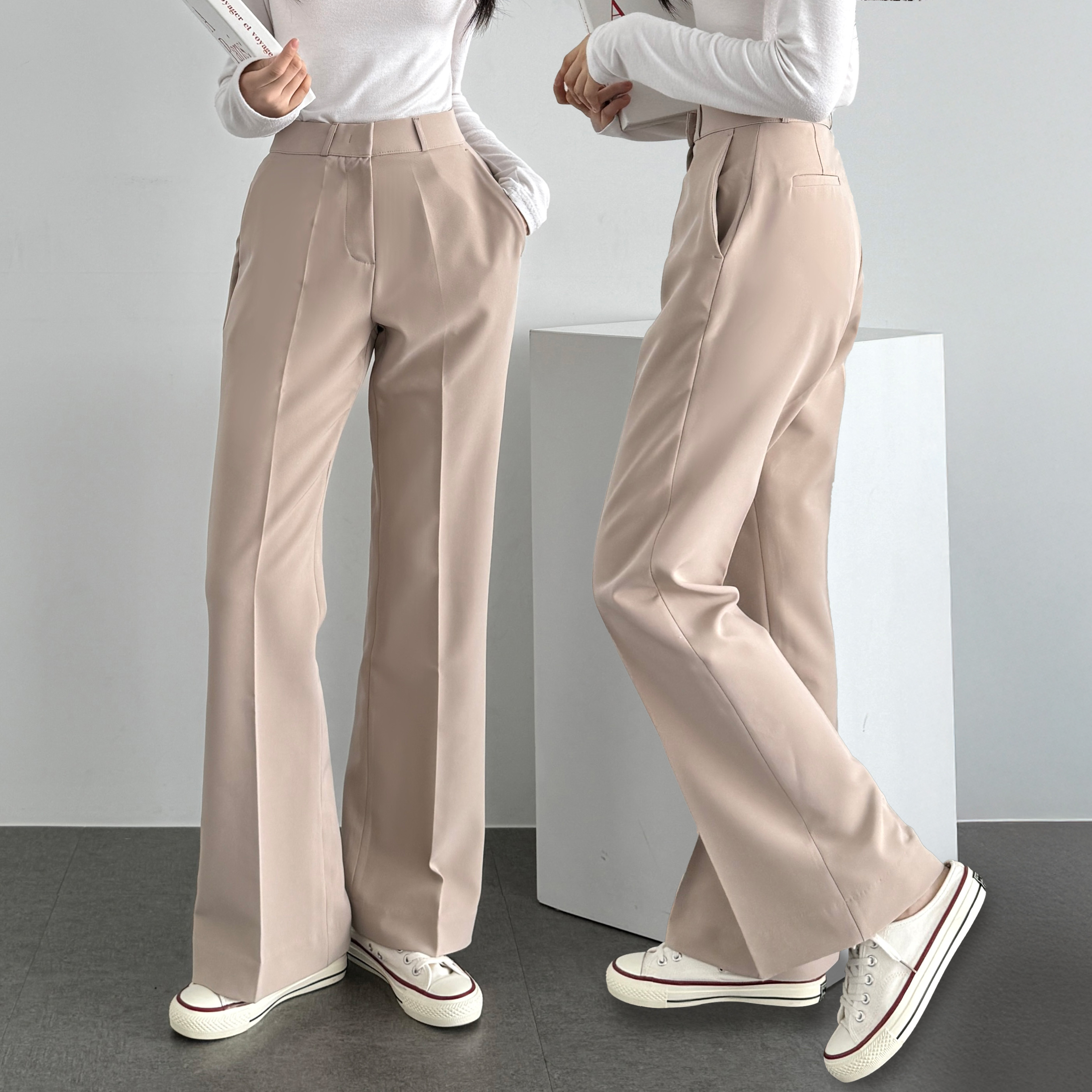 나팔바지 부츠컷슬랙스 밴딩슬랙스 세미와이드슬랙스 - 상품 이미지