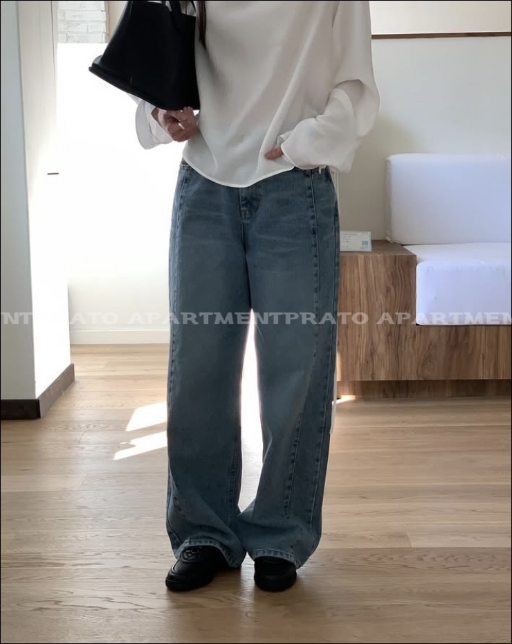 [DAMBER] 디엠버 브리타 절개 데님 팬츠 중청 일자 바지 (1color)L사이즈당일 상세 이미지 13