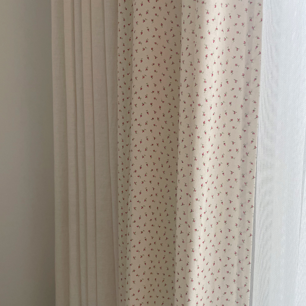 바이아미 잔꽃 베이지 꽃무늬 프린트 맞춤 아이방 커튼
