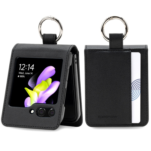 지플립 카드 케이스 고리 힌지보호 가죽 지갑 링 블랙, 갤럭시Z 플립5