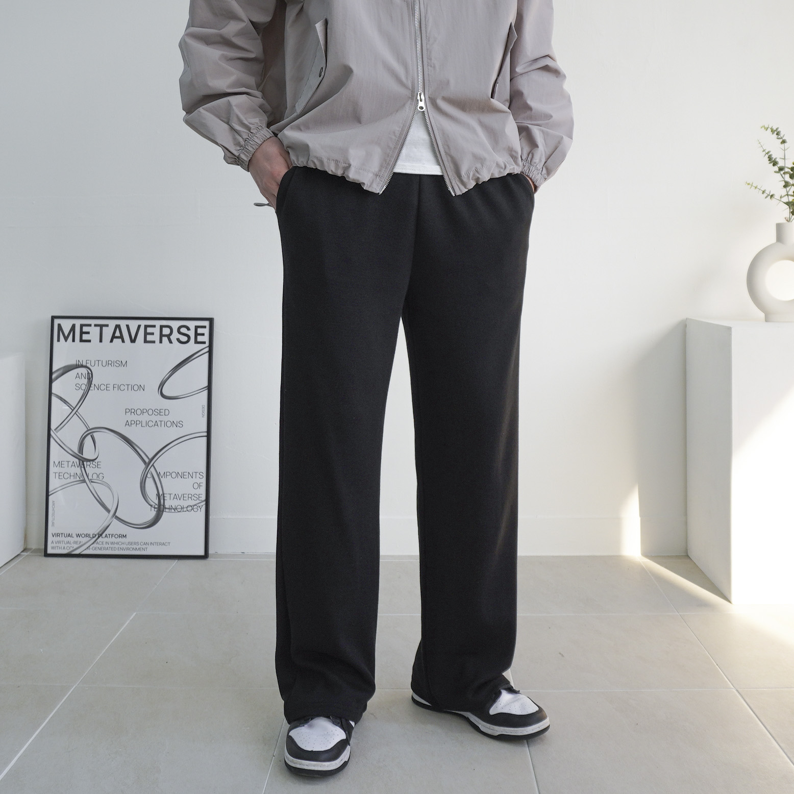남녀공용 봄 가을 데일리 밴딩 세미 와이드 트레이닝 팬츠 M-3XL - 상세 이미지 4