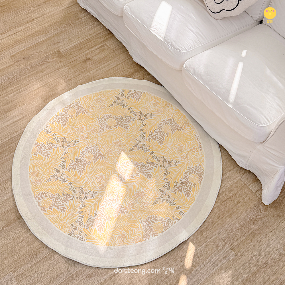달떵 감성 플라워 옐로우 가든 원형 러그100 북유럽 인테리어 의자 매트 카페트