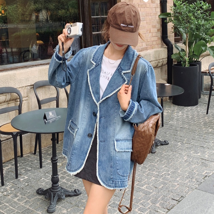 여성 루즈핏 빈티지 데님 블레이저 청자켓 - 상품 이미지