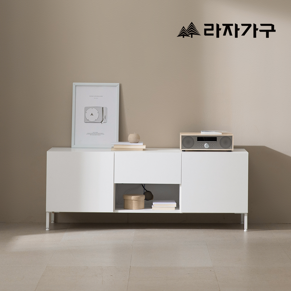 라자가구 인디고 E0 LED 조명 수납 거실장 티비다이 TV선반 티비장 1350(철제다리형), 화이트