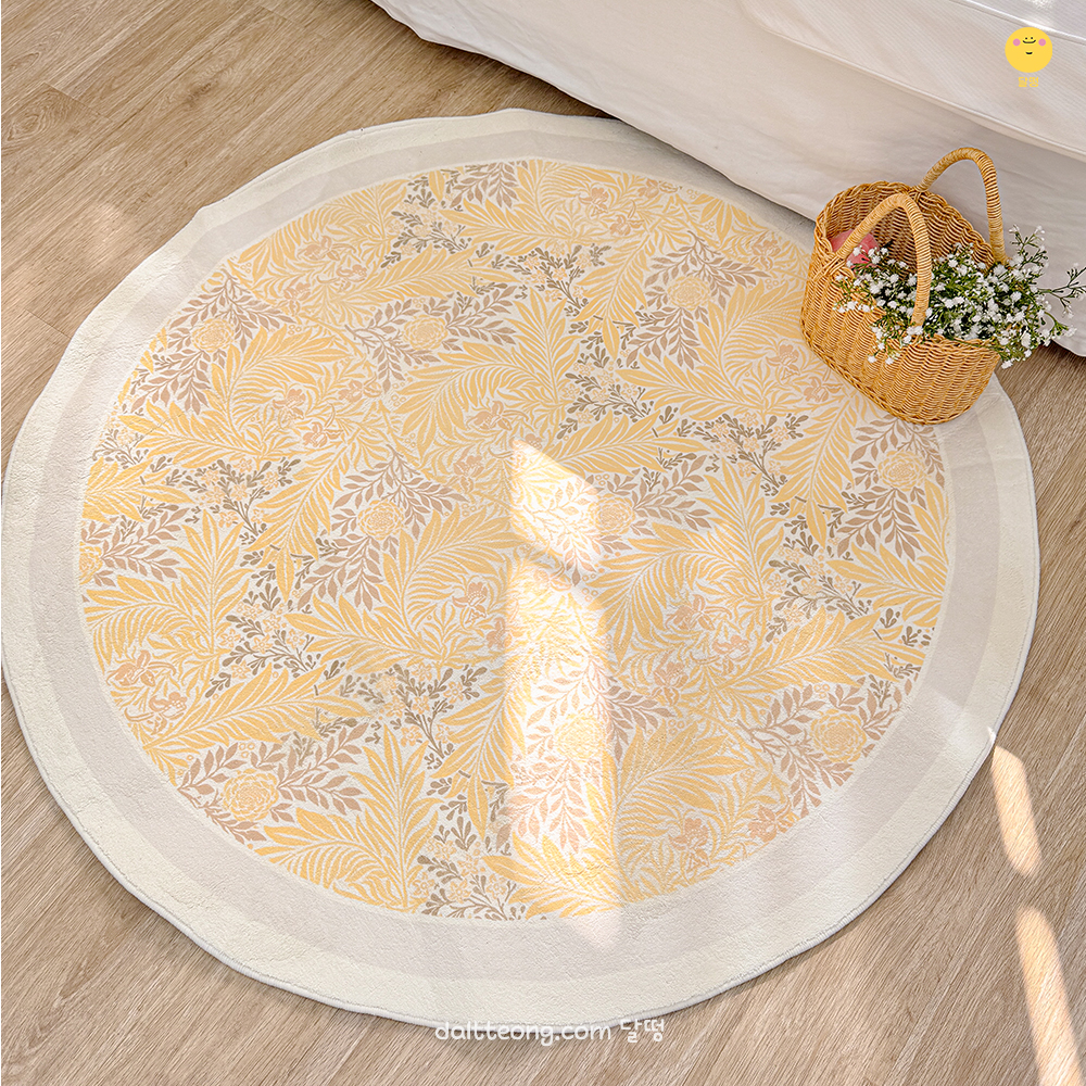 달떵 감성 플라워 옐로우 가든 원형 러그100 북유럽 인테리어 의자 매트 카페트