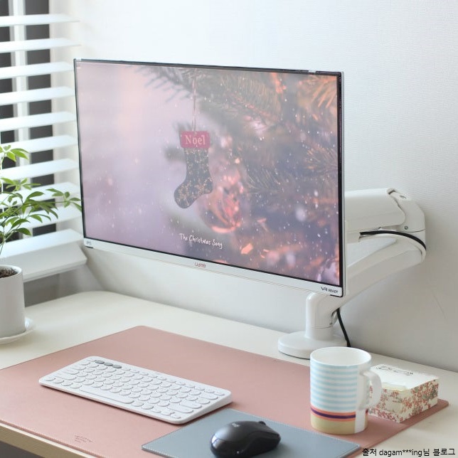 마운트뷰 화이트 싱글 모니터암 보조 모니터 거치대 자바라 포터블 지지대 컴퓨터 노트북 암