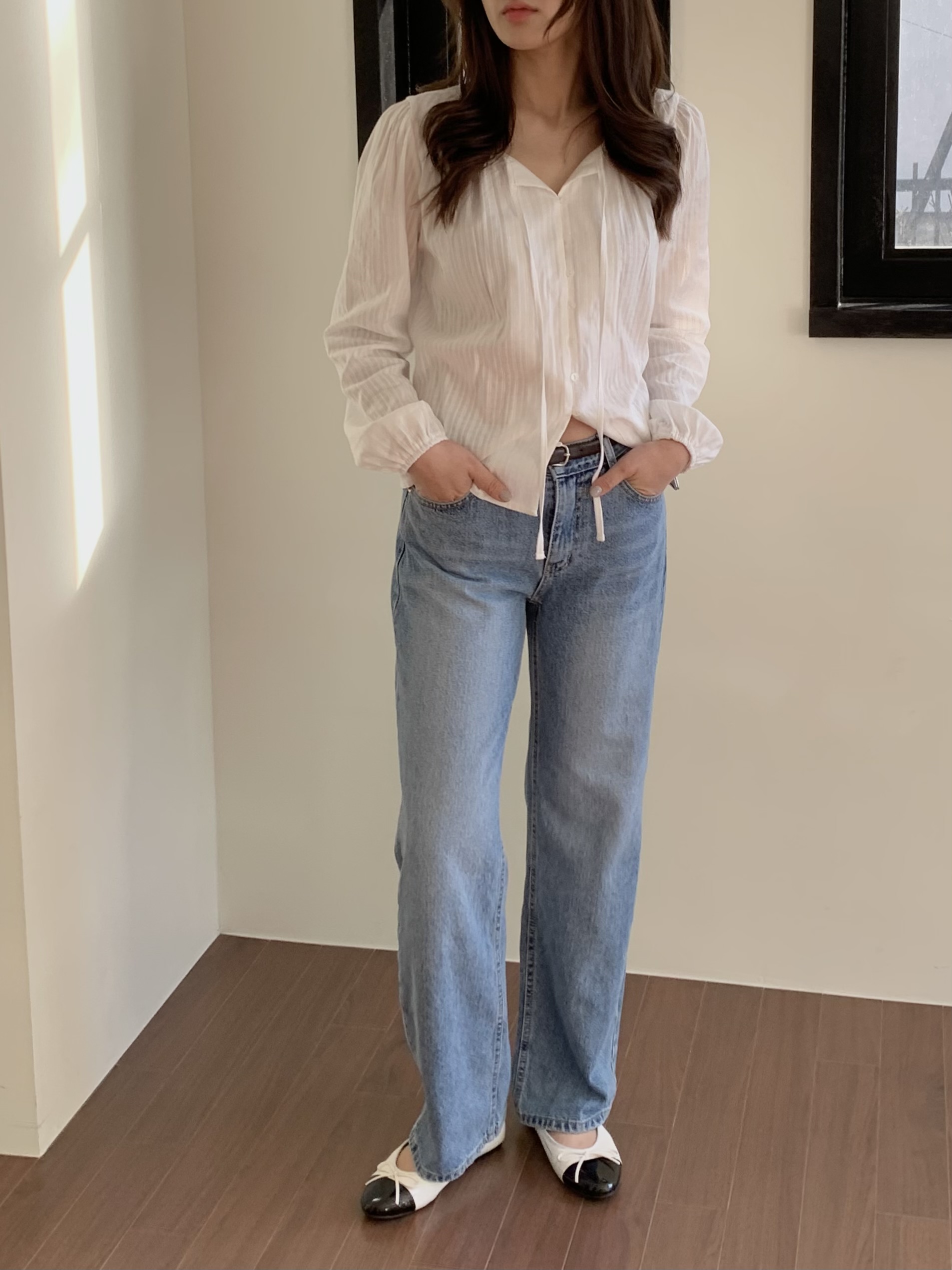 로우라이즈 세미와이드 봄 데님팬츠 M2661 2color (연청바지/ 데님바지/ 일자청바지/ 연청데님/ 중청데님/봄팬츠) 상세 이미지 9