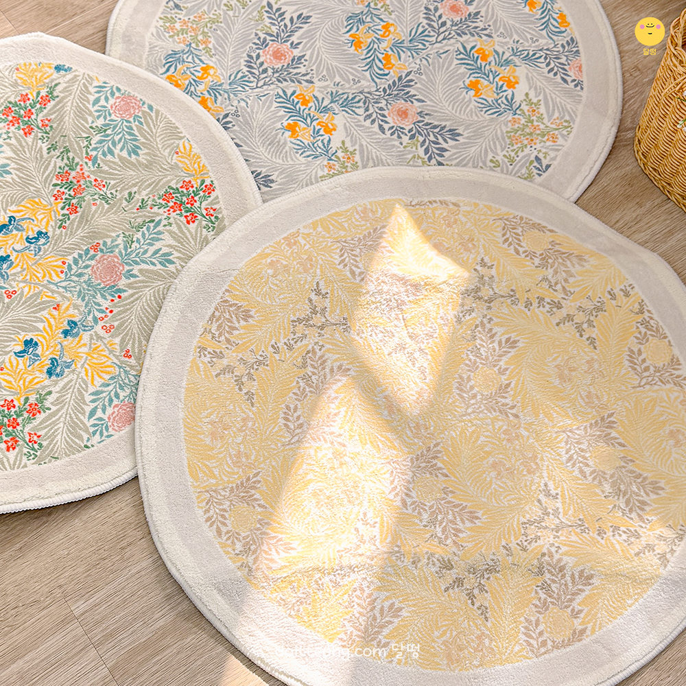 달떵 감성 플라워 옐로우 가든 원형 러그100 북유럽 인테리어 의자 매트 카페트