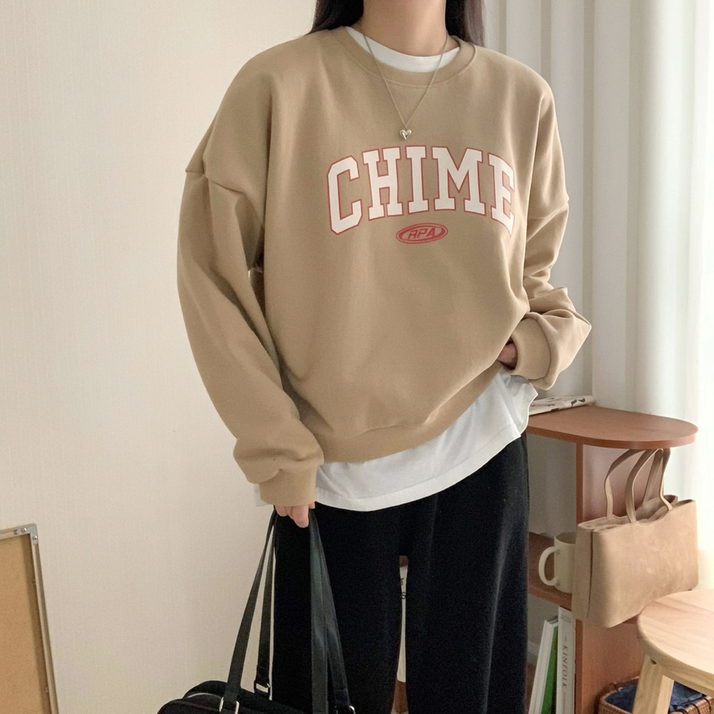 오버핏 차임 레터링 프린팅 티셔츠 여자 맨투맨 박스티 여성 가을 티셔츠 코튼 - 상세 이미지 3