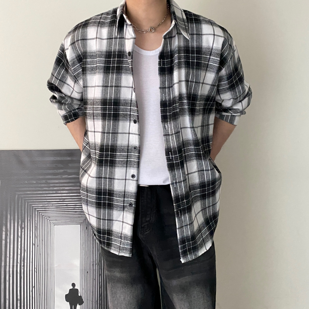 남자체크셔츠 플란넬셔츠 남성오버핏체크남방 - 상세 이미지 5