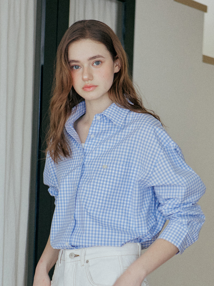 [엽페] 깅엄 체크 셔츠 스카이블루