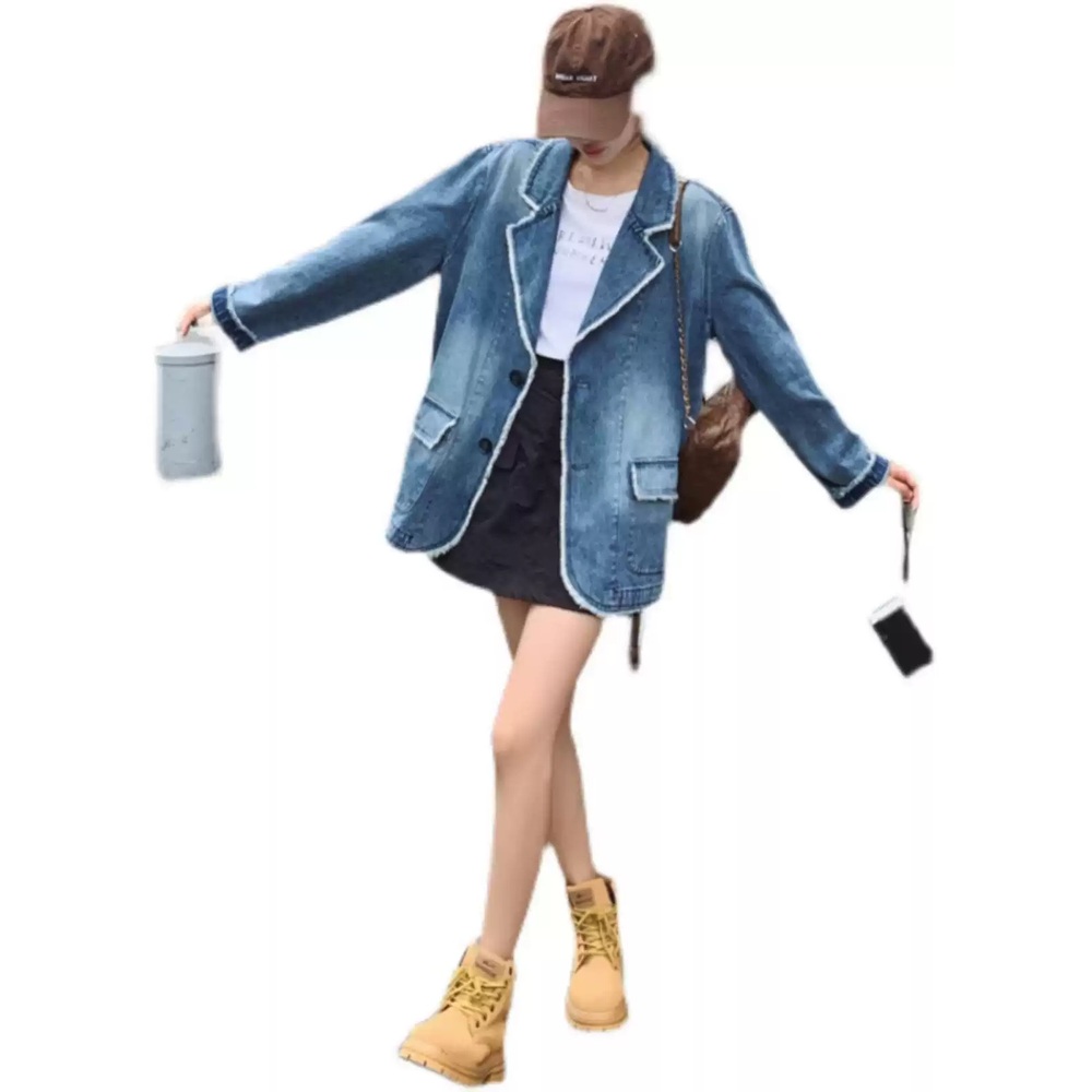 여성 루즈핏 빈티지 데님 블레이저 청자켓 이미지 6