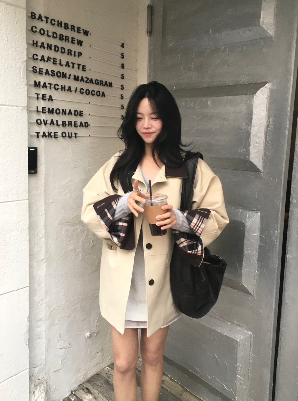 워크 배색 하프 트렌치 코트 상세 이미지 8