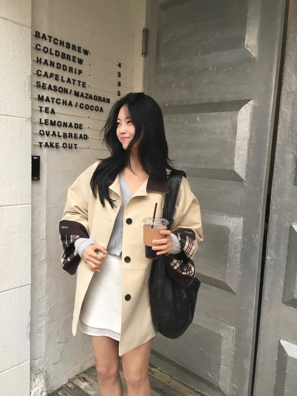 워크 배색 하프 트렌치 코트 상세 이미지 2