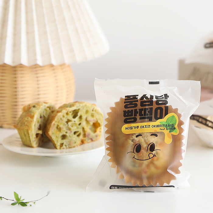 풍심당 무설탕 글루텐프리 바질 치즈 베이컨 빵떡이 (75g) 찰빵 - 상품 이미지