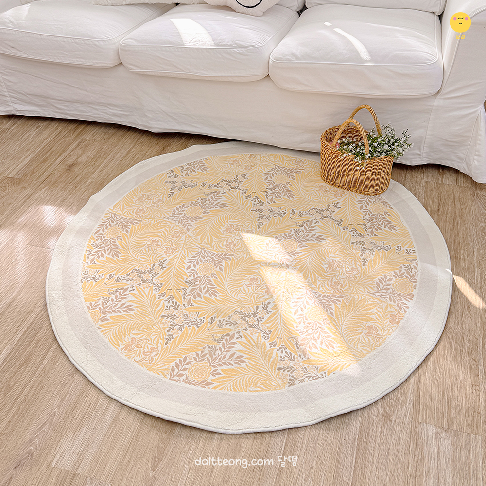 달떵 감성 플라워 옐로우 가든 원형 러그100 북유럽 인테리어 의자 매트 카페트