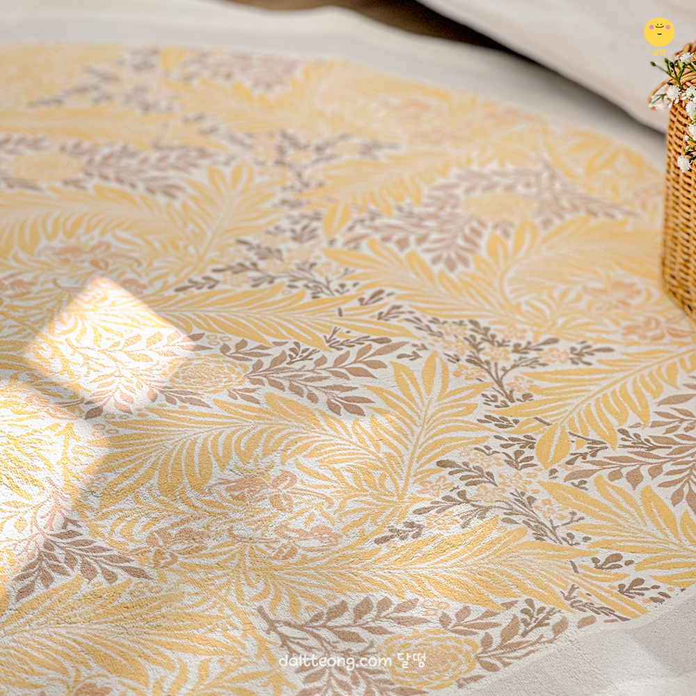 달떵 감성 플라워 옐로우 가든 원형 러그100 북유럽 인테리어 의자 매트 카페트