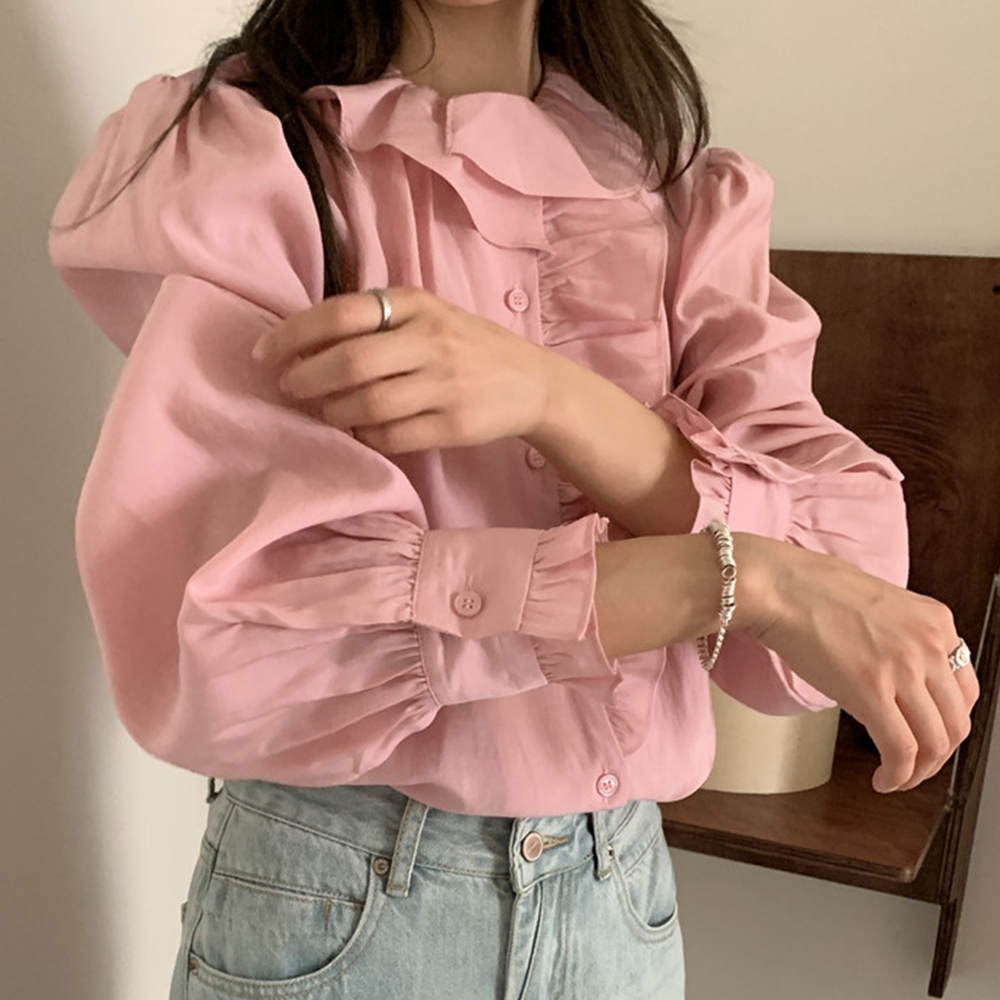둥근카라블라우스 프릴넥 러플 하객 퍼프 가을 블라우스 - 상세 이미지 2