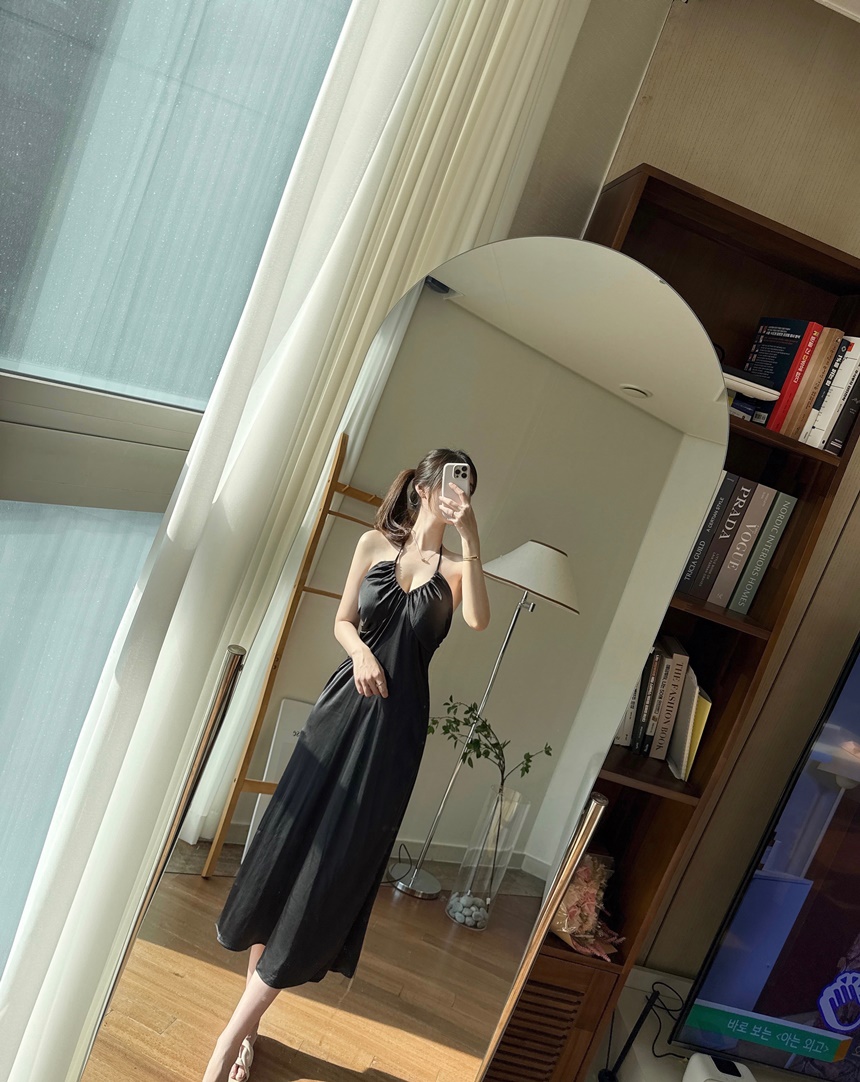 [신상💛캡내장]홀터넥 실크 새틴 슬립 잠옷 원피스 상세 이미지 22