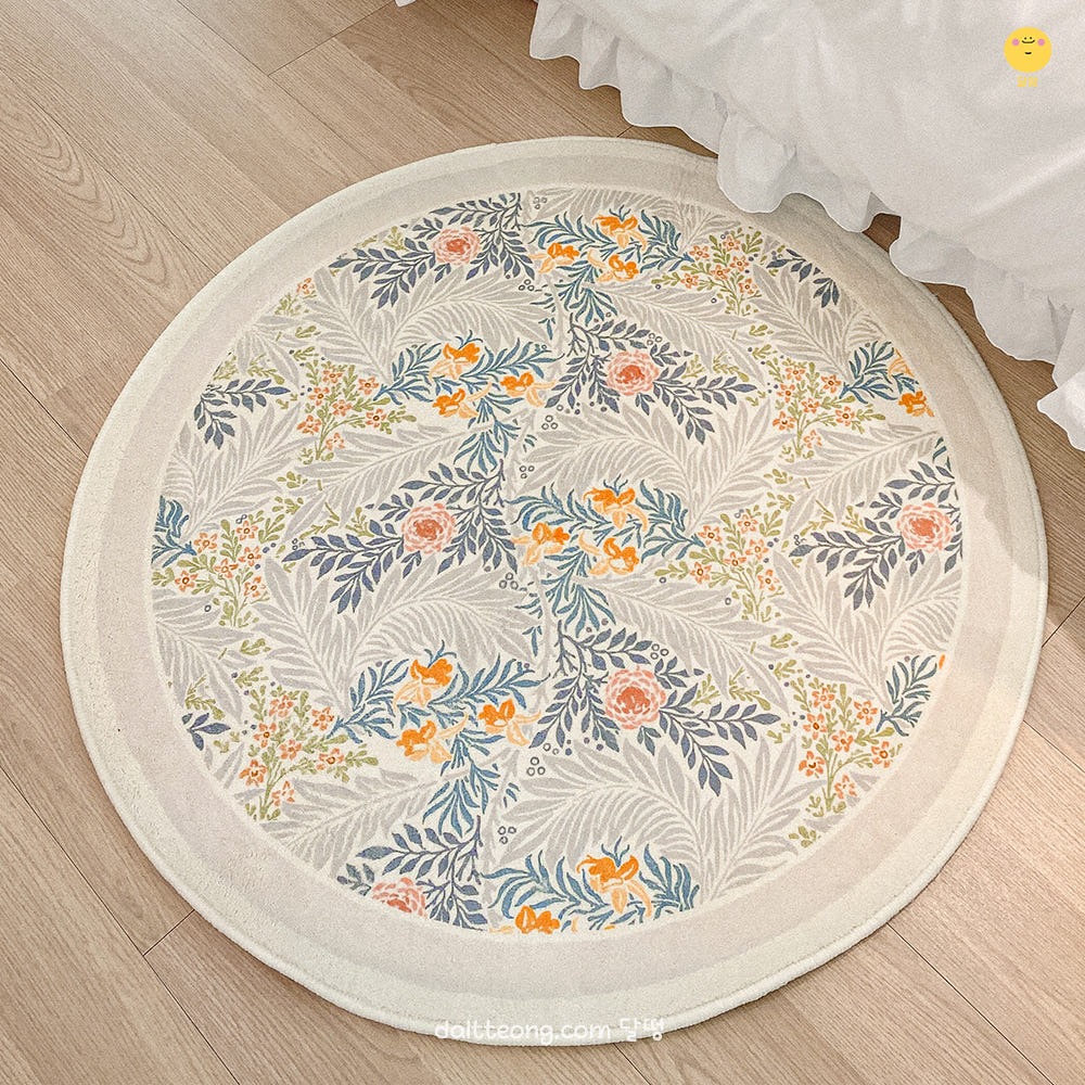 달떵 플라워 그레이 오렌지 원형 러그 100 북유럽 인테리어 의자 매트 카페트