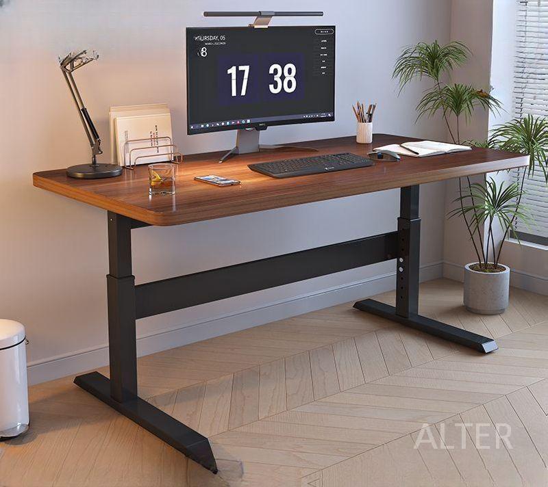 원목 높이조절 책상 모션데스크 높이 리프트 학생 수동 고무나무 100x50cm 곡률있음 - 상세 이미지 2