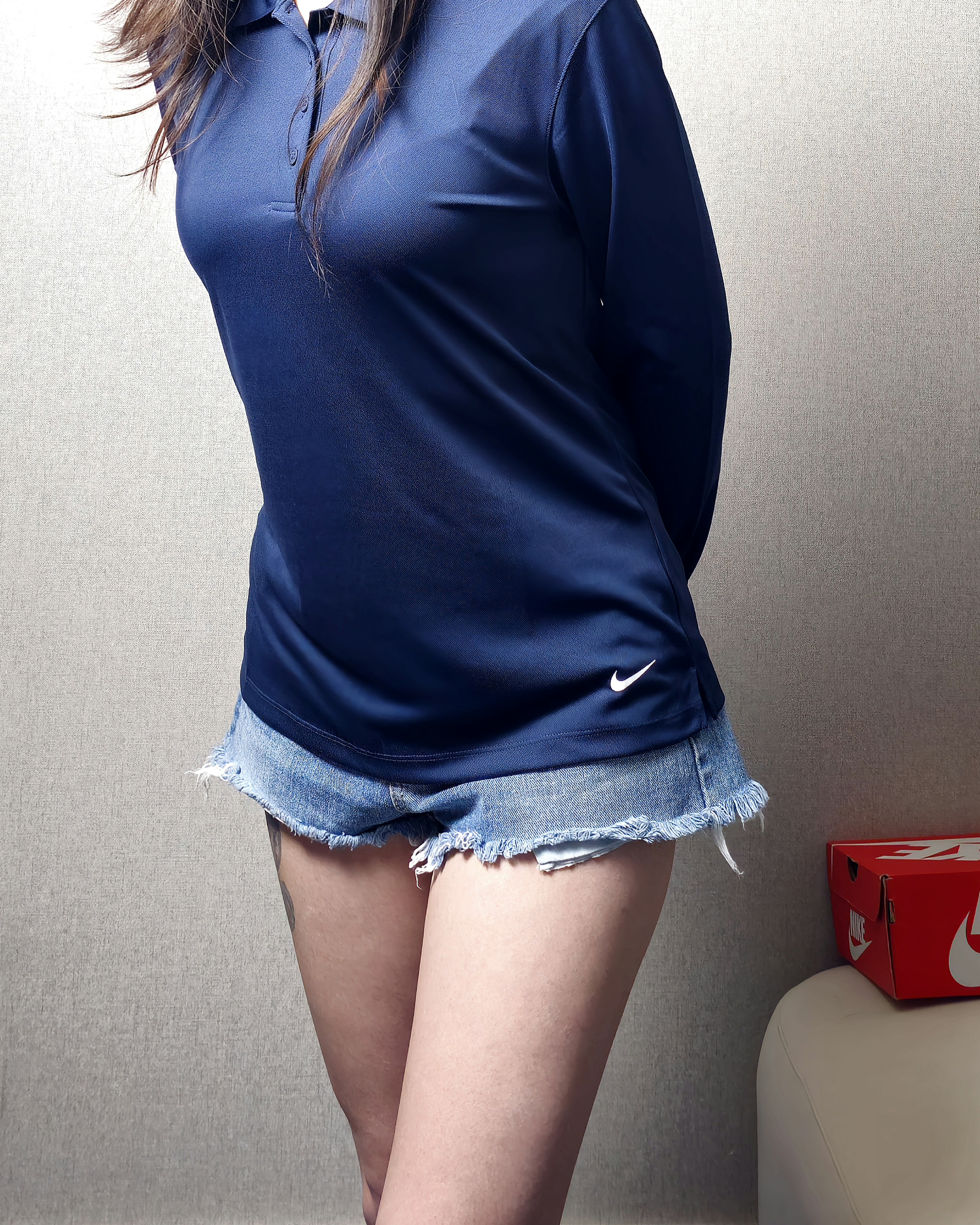나이키 여성 골프 폴로 드라이핏 긴팔 티셔츠 카라티 DH2316네이비, S 이미지 6