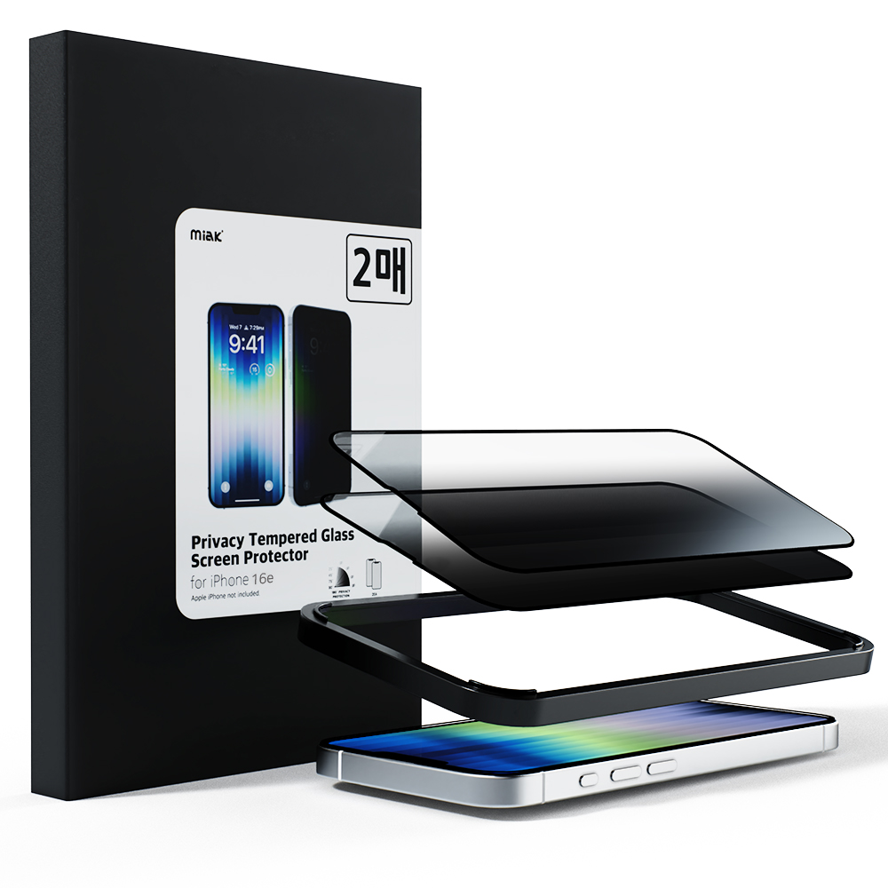 미아크 사생활 보호 강화유리 풀커버 아이폰16e, 2매입