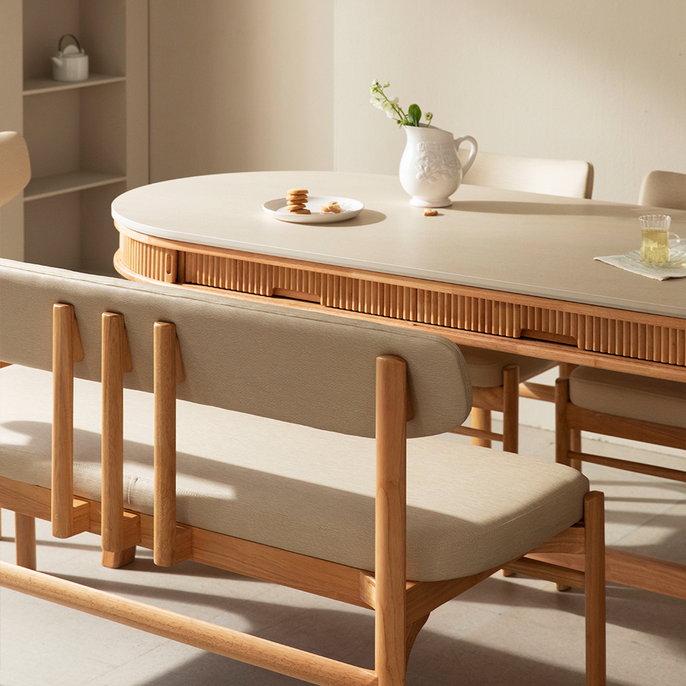 [4인 타원 식탁] 미코하임 비너스 18T 양면 포세린 세라믹 식탁 서랍형 수납 원목 테이블 1500mm, 타원(내추럴)