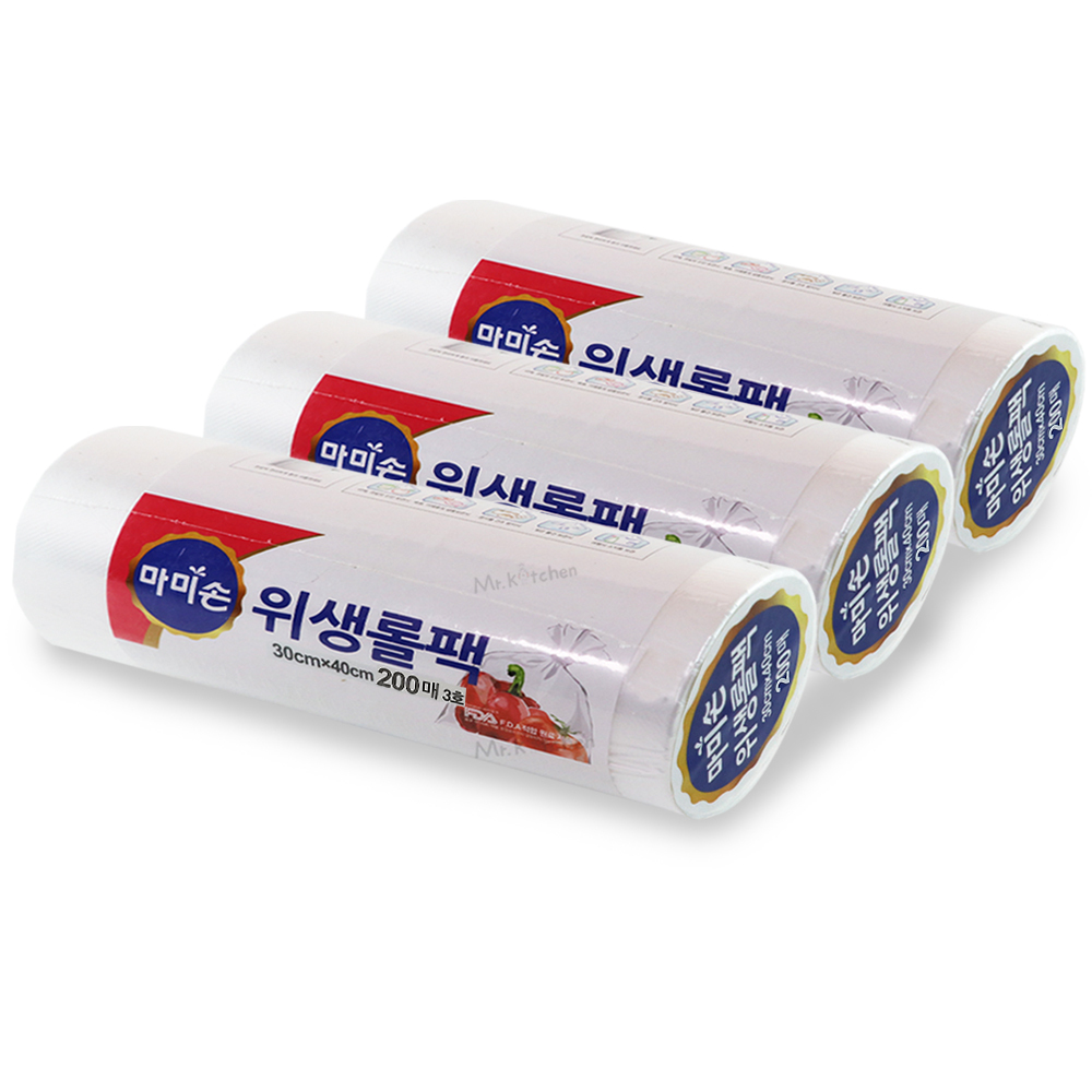 마미손 롤백 일회용비닐 크린롤백 위생팩 30x40 200매 3개 - 상품 이미지