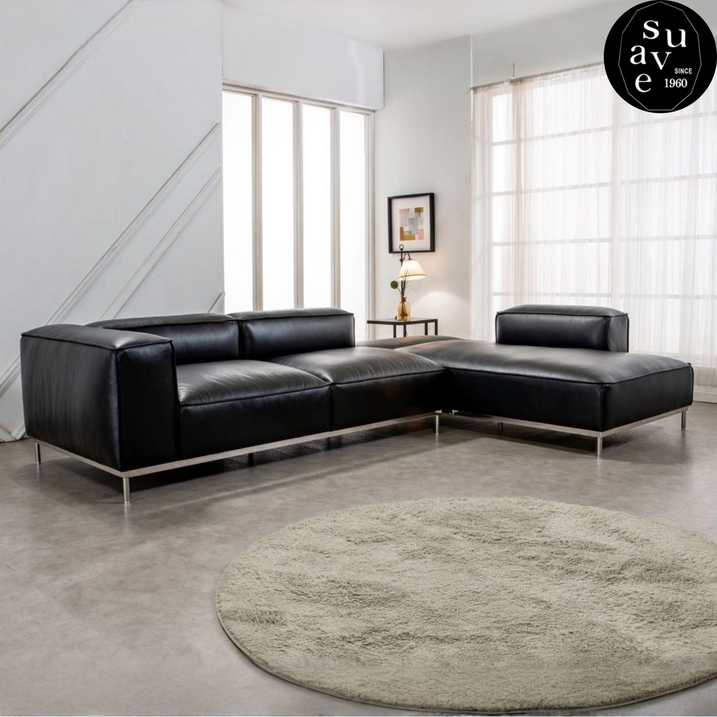 수아브 쎄이드 6인용 통 가죽쇼파 가죽소파 천연면피 코너 구스 모던 쇼파