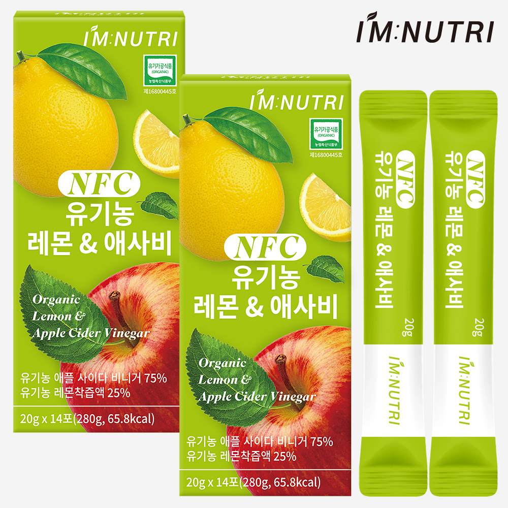 아임뉴트리 스페인산 유기농 레몬 애사비 천연사과식초 280ml, 2개