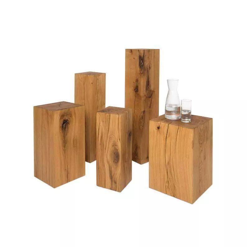 사각 원목 스툴 통나무 받침대 낮은 의자 화장대 보조 테이블 24x24x40cm - 상세 이미지 4