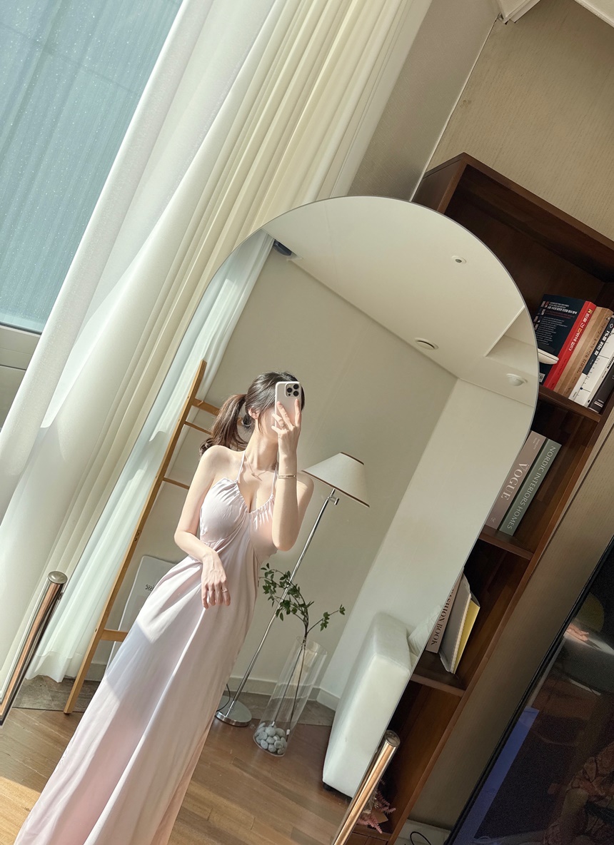 [신상💛캡내장]홀터넥 실크 새틴 슬립 잠옷 원피스 상세 이미지 16