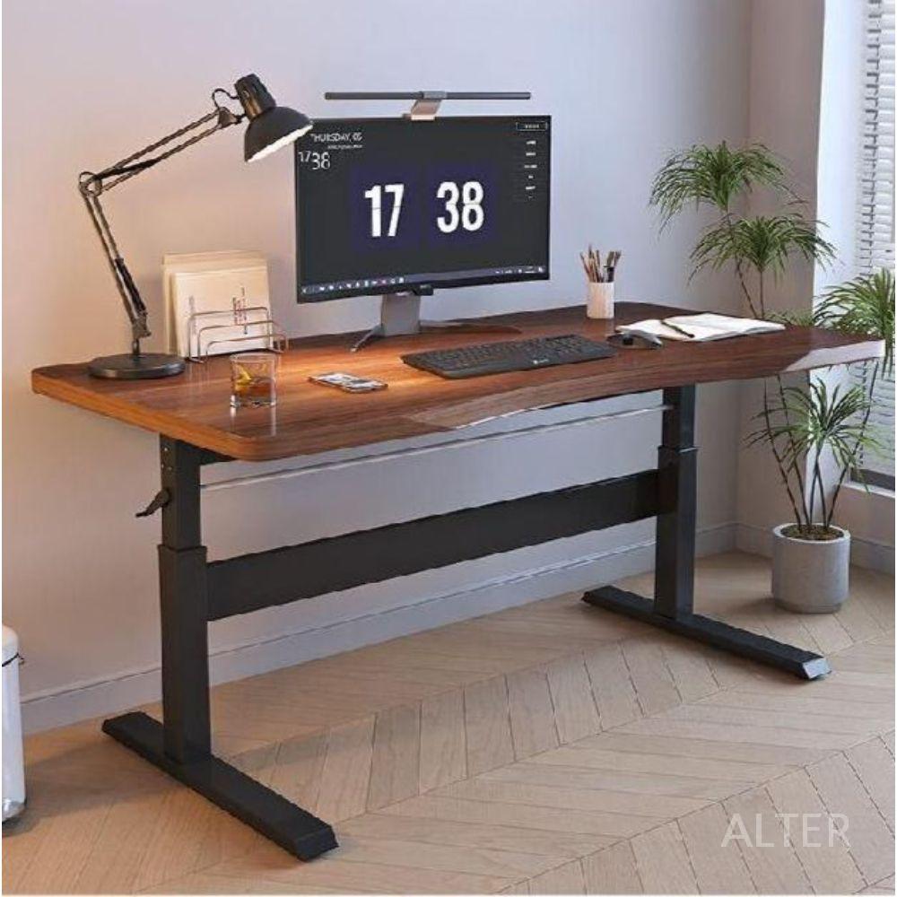 원목 높이조절 책상 모션데스크 높이 리프트 학생 수동 고무나무 100x50cm 곡률있음 - 상세 이미지 3