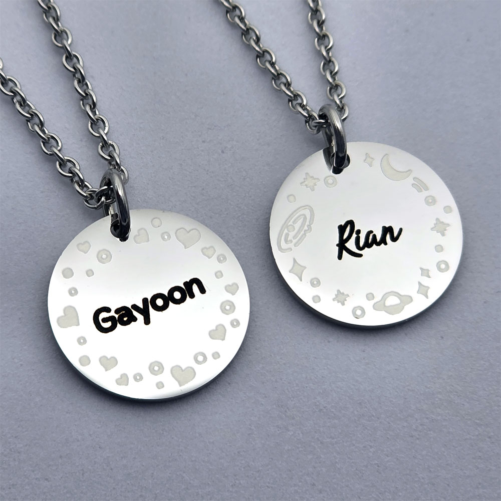 미아방지 목걸이 써지컬스틸 이름 양면각인 아기 유아 아동 어린이 실버 이니셜 어린이집준비물
