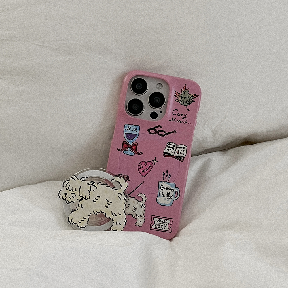 cozy drawing pattern 맥세이프 하드 폰케이스 아이폰 16 프로 - 상세 이미지 4