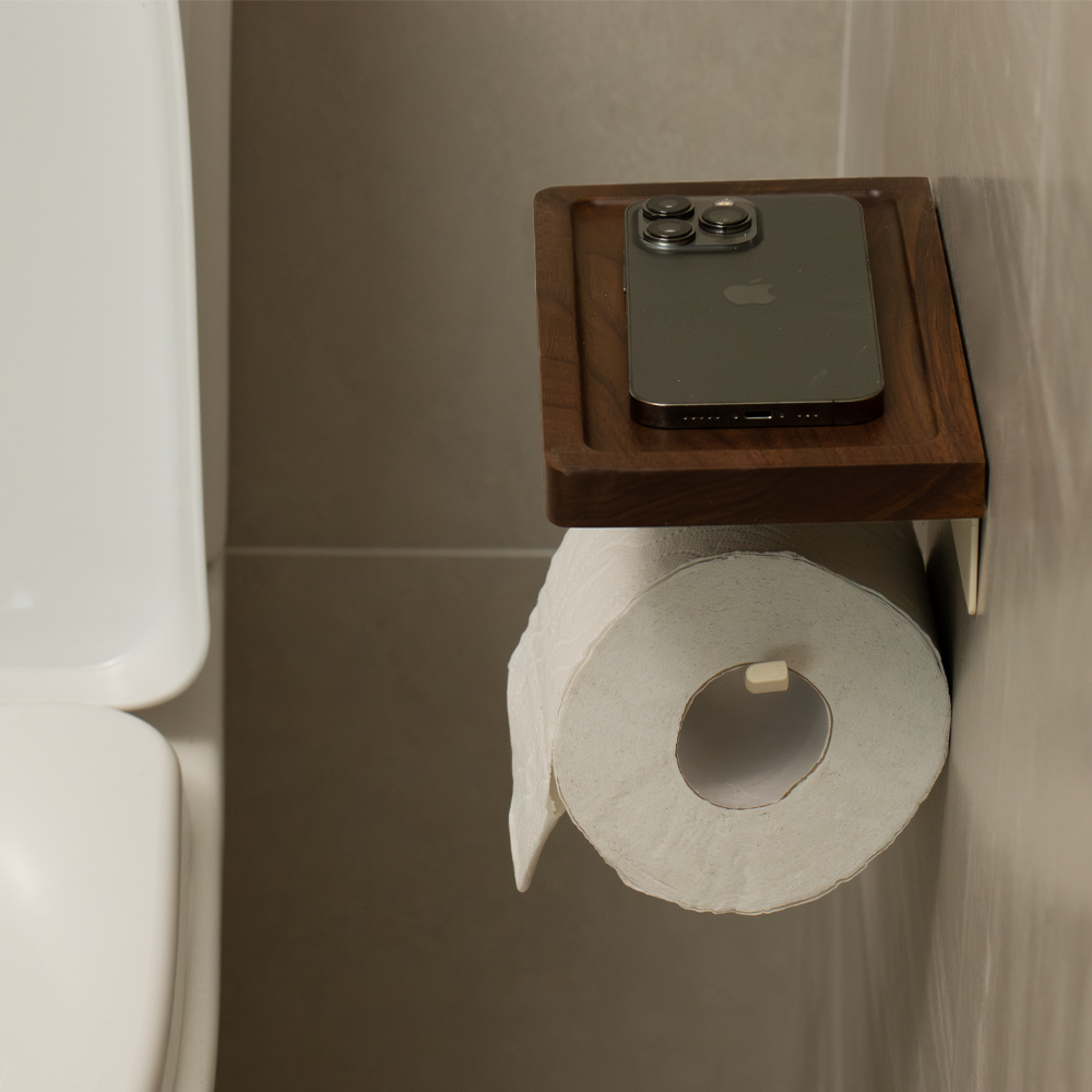 무타공 원목 휴지걸이 욕실 화장실 업소용 우드 선반형 접착식 타공 걸이대 우드 크림