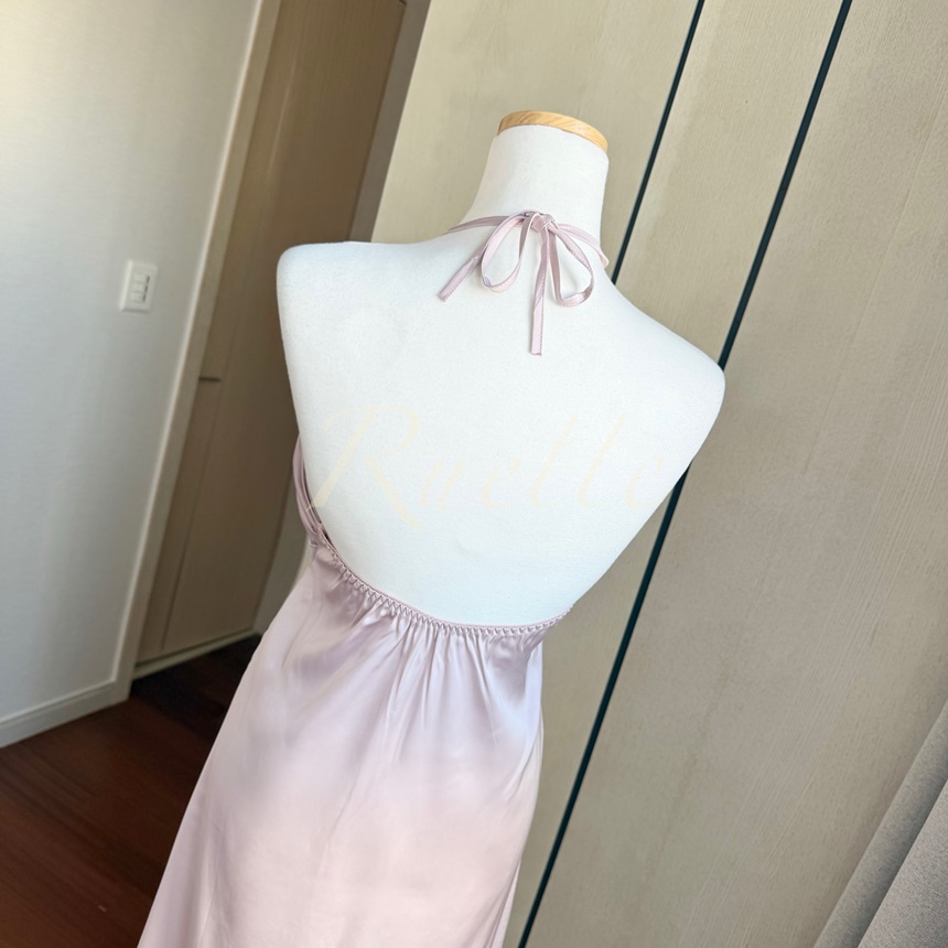 [신상💛캡내장]홀터넥 실크 새틴 슬립 잠옷 원피스 상세 이미지 27