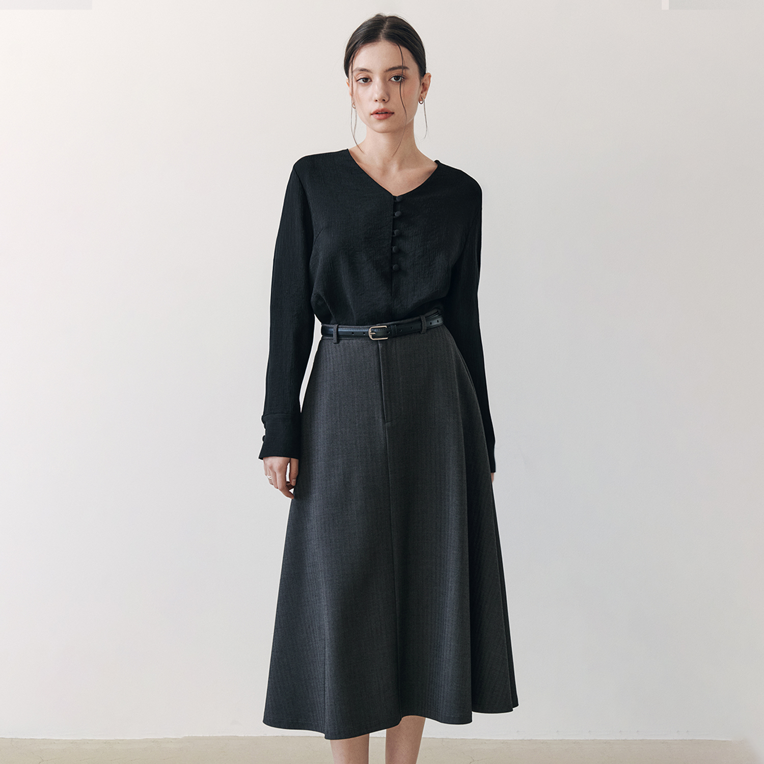 [제로스트릿]아일랜드 헤링본 벨트 스커트 IRELAND HERRINGBONE SKIRT / GRAY - 상세 이미지 2